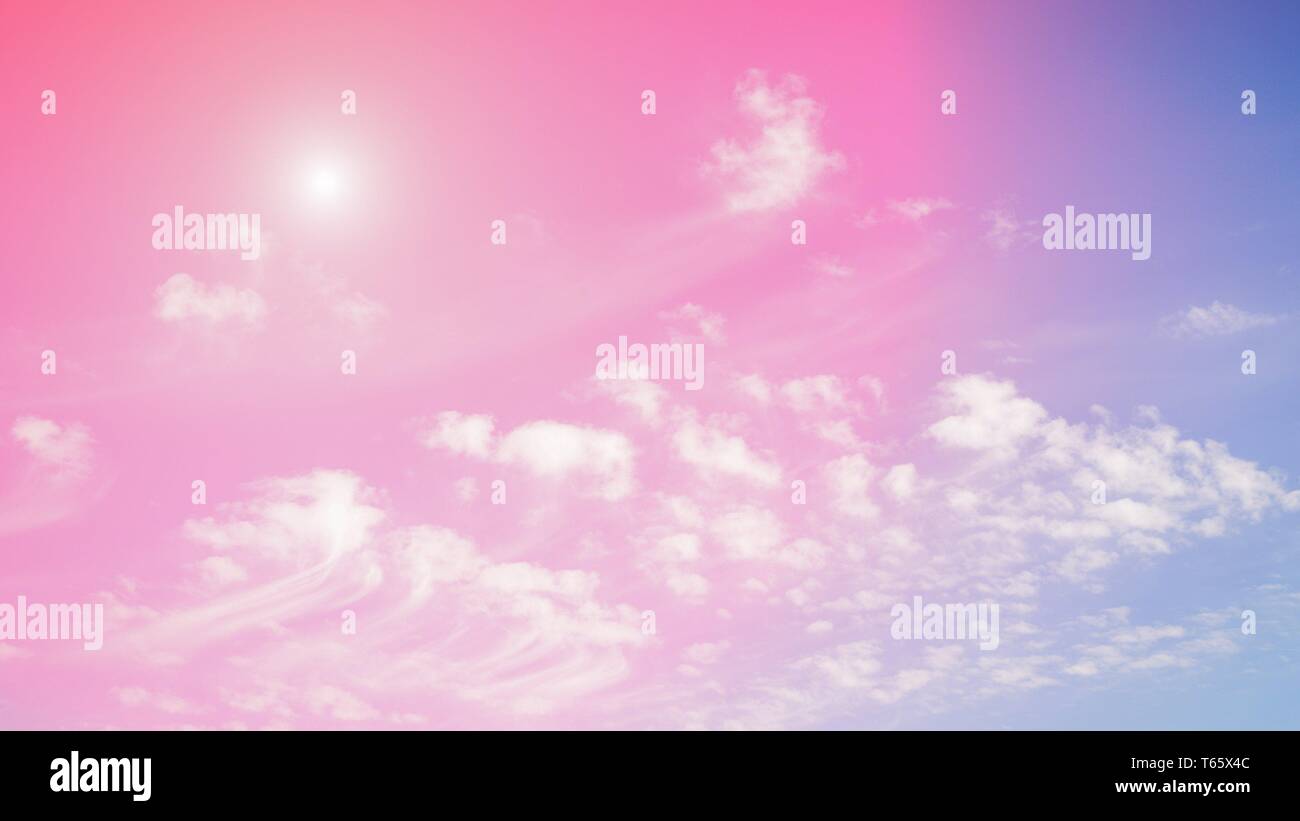 White fluffy clouds on a blue pink gradient sky background. 16:9 ...