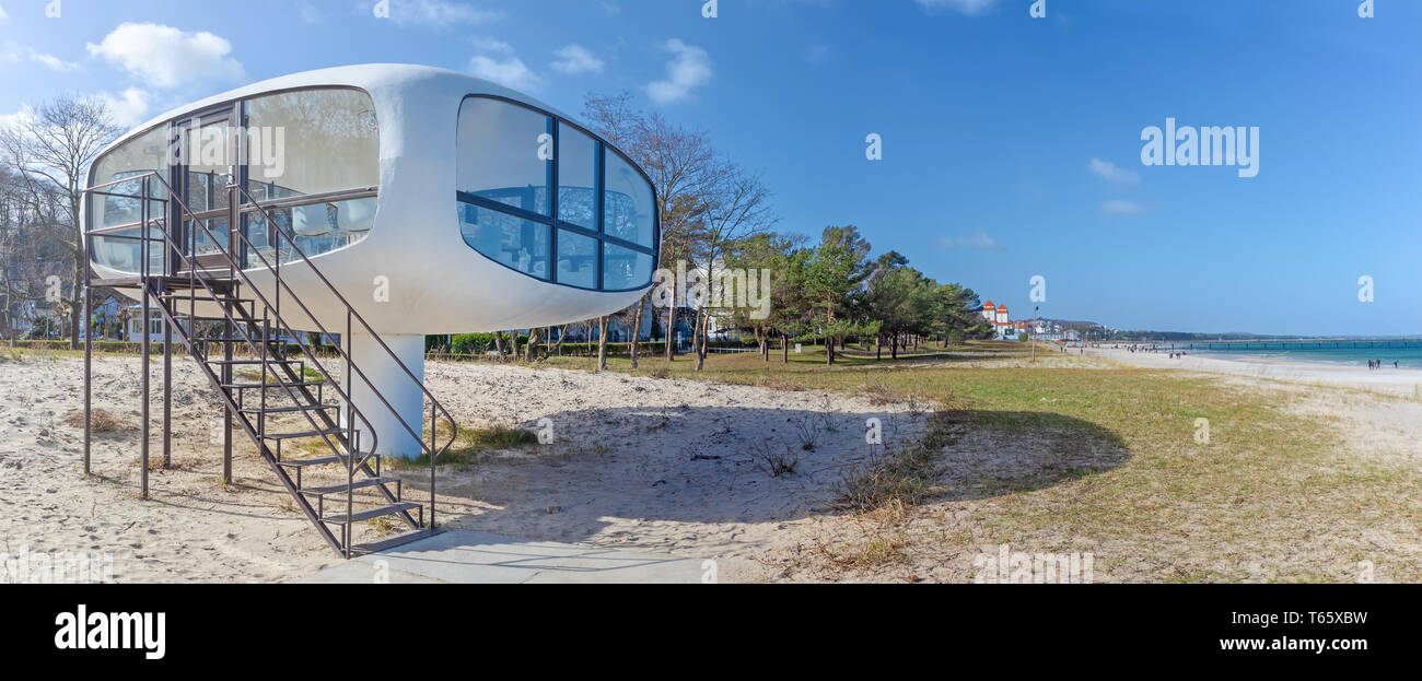 Historic Rescue tower of Ulrich Müther at the Beach of Binz at the Baltic Coast (Island Rugia, Germany) Stock Photo