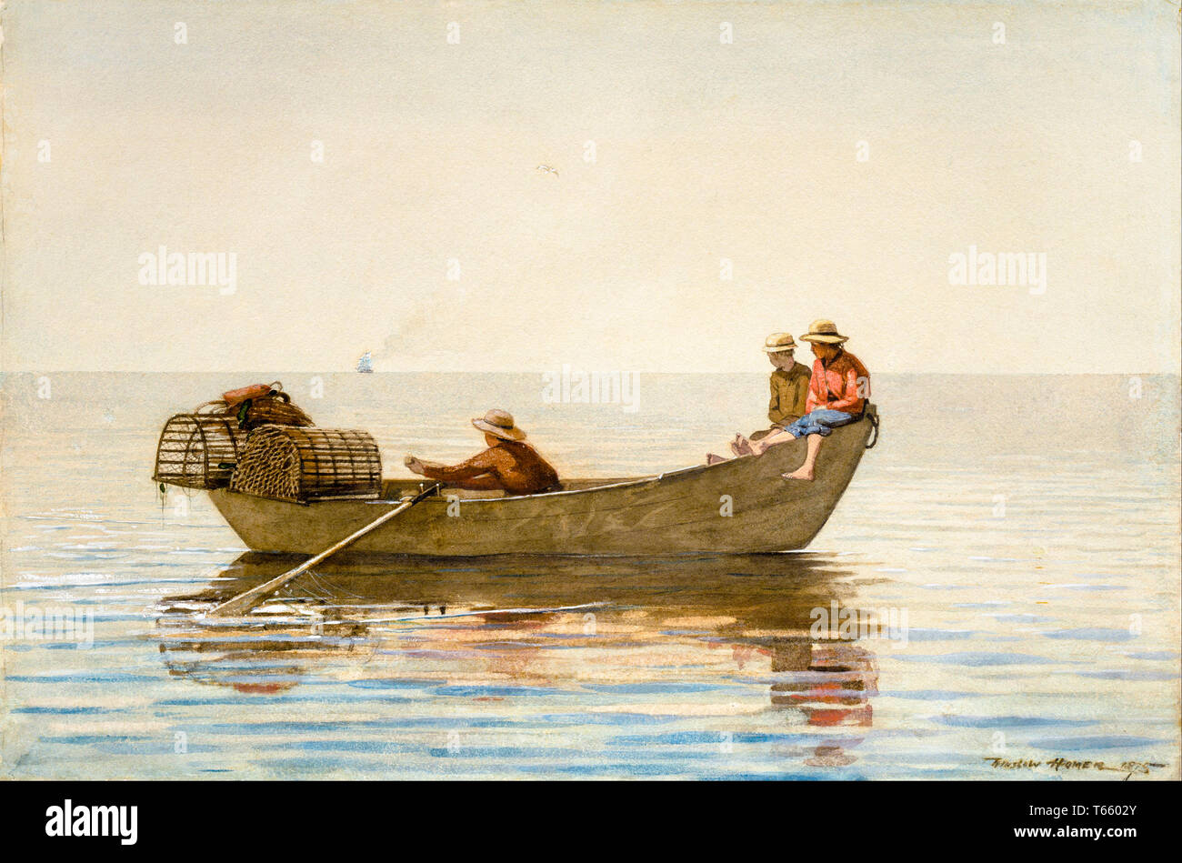 Winslow Homer, Three Boys in a Dory with Lobster Pots, painting, 1875 Stock Photo