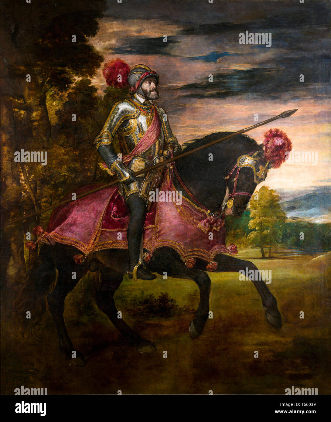 Titian: Equestrian Portrait of Charles V (1500-1558), Holy Roman Emperor, 1519-1556, painting, 1548 Stock Photo