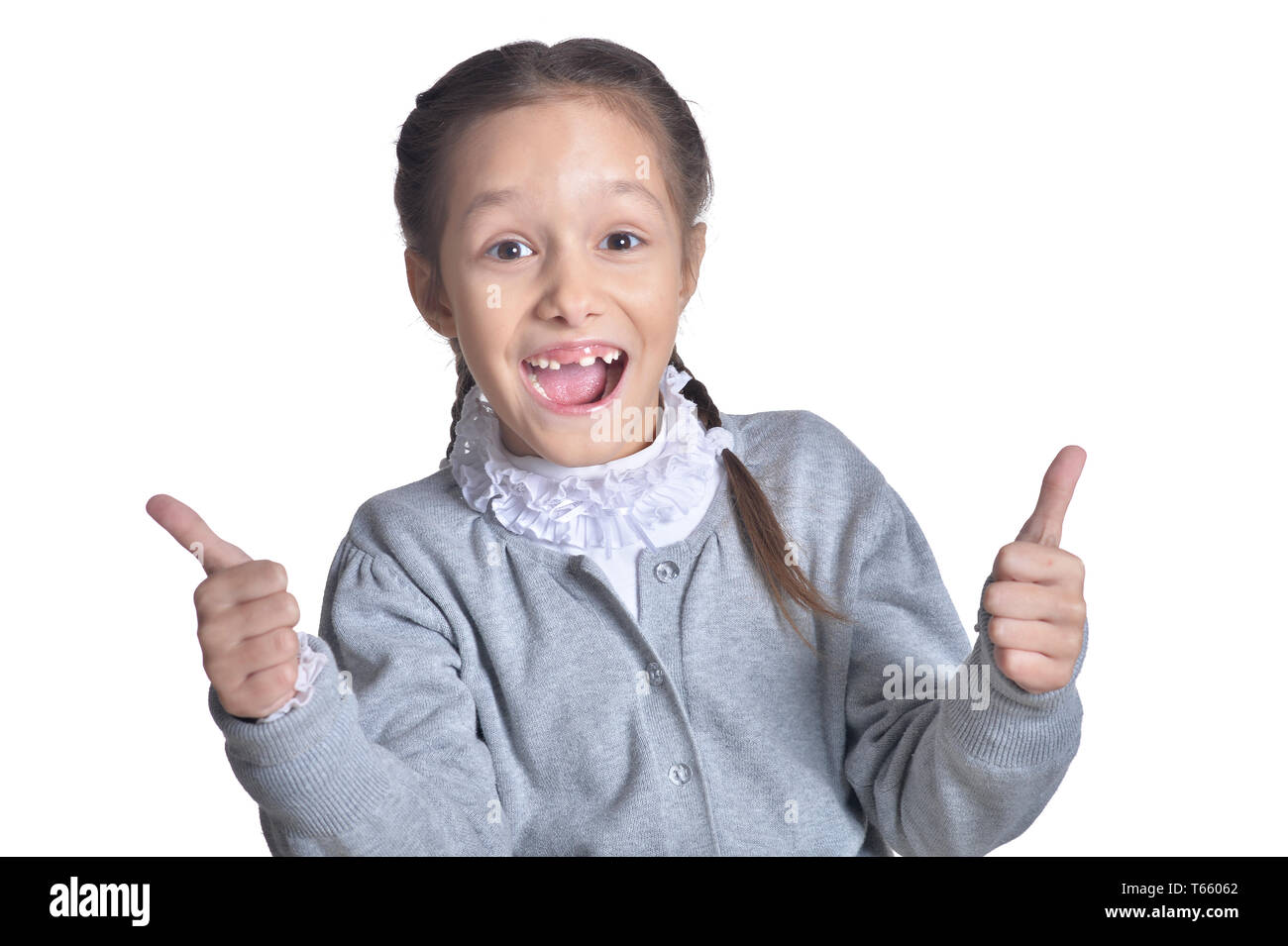 portrait of cute little girl with thumbs up Stock Photo - Alamy