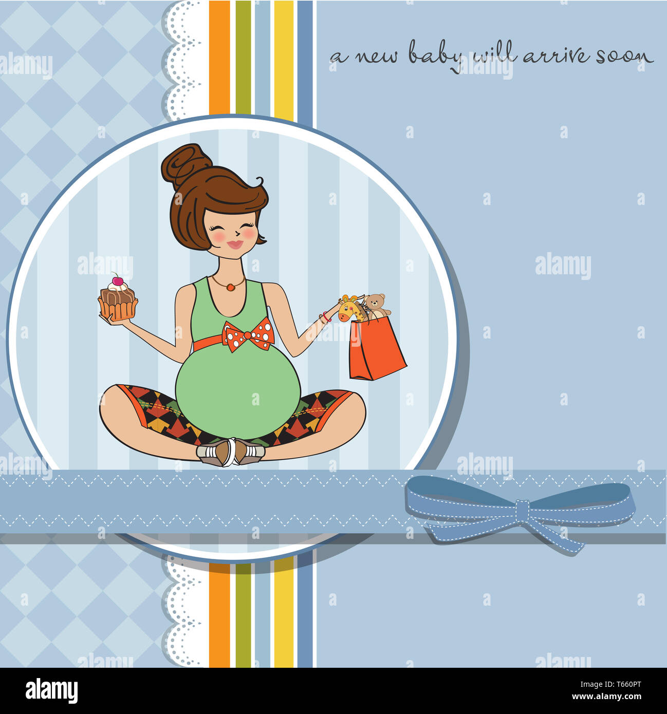 baby announcement card with pregnant woman Stock Photo