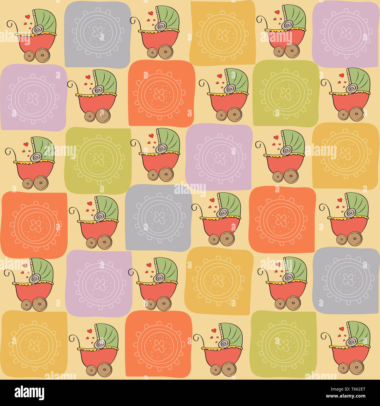 childish seamless pattern with strollers Stock Photo
