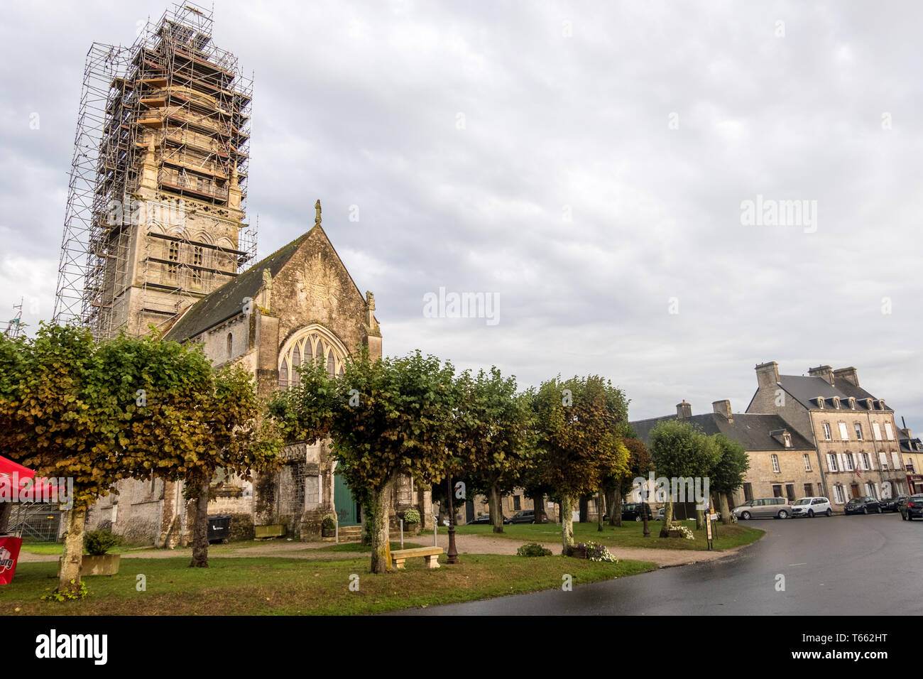 Sainte-Marie-du-Mont, France - August 16, 2018: The church of Notre-Dame of the Assumption in Sainte-Marie-du-Mont. Normandy, France Stock Photo