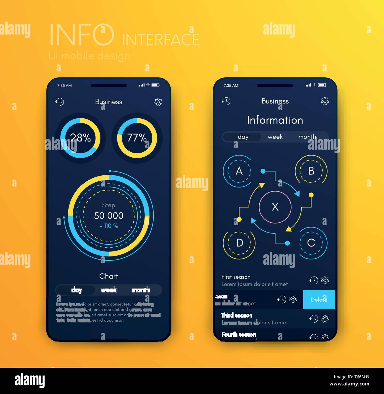 User interface with infographics with charts and graphs in flat design ...