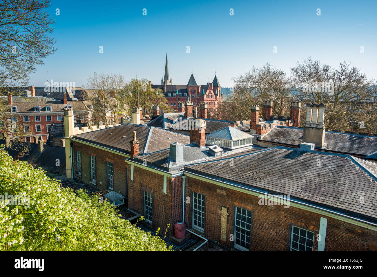 Norwich city skyline viewed from Castle hill. Norfolk, East Anglia, England. Stock Photo