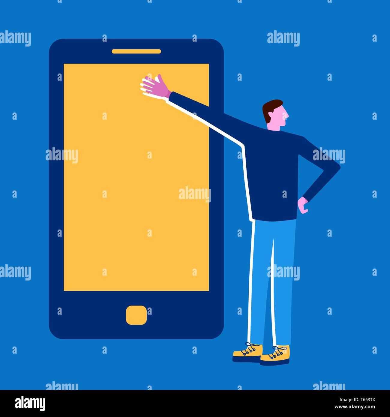 Man with the phone. Presentation, mobile conversation in flat style