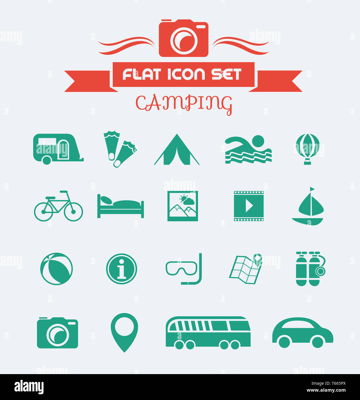 Camping Flat Icon Set Stock Photo - Alamy