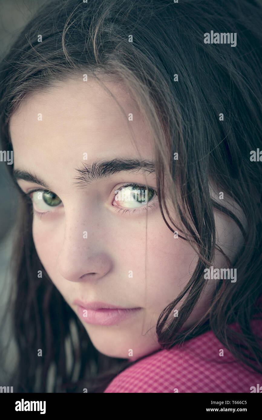 vintage close up portrait of a teenager girl Stock Photo