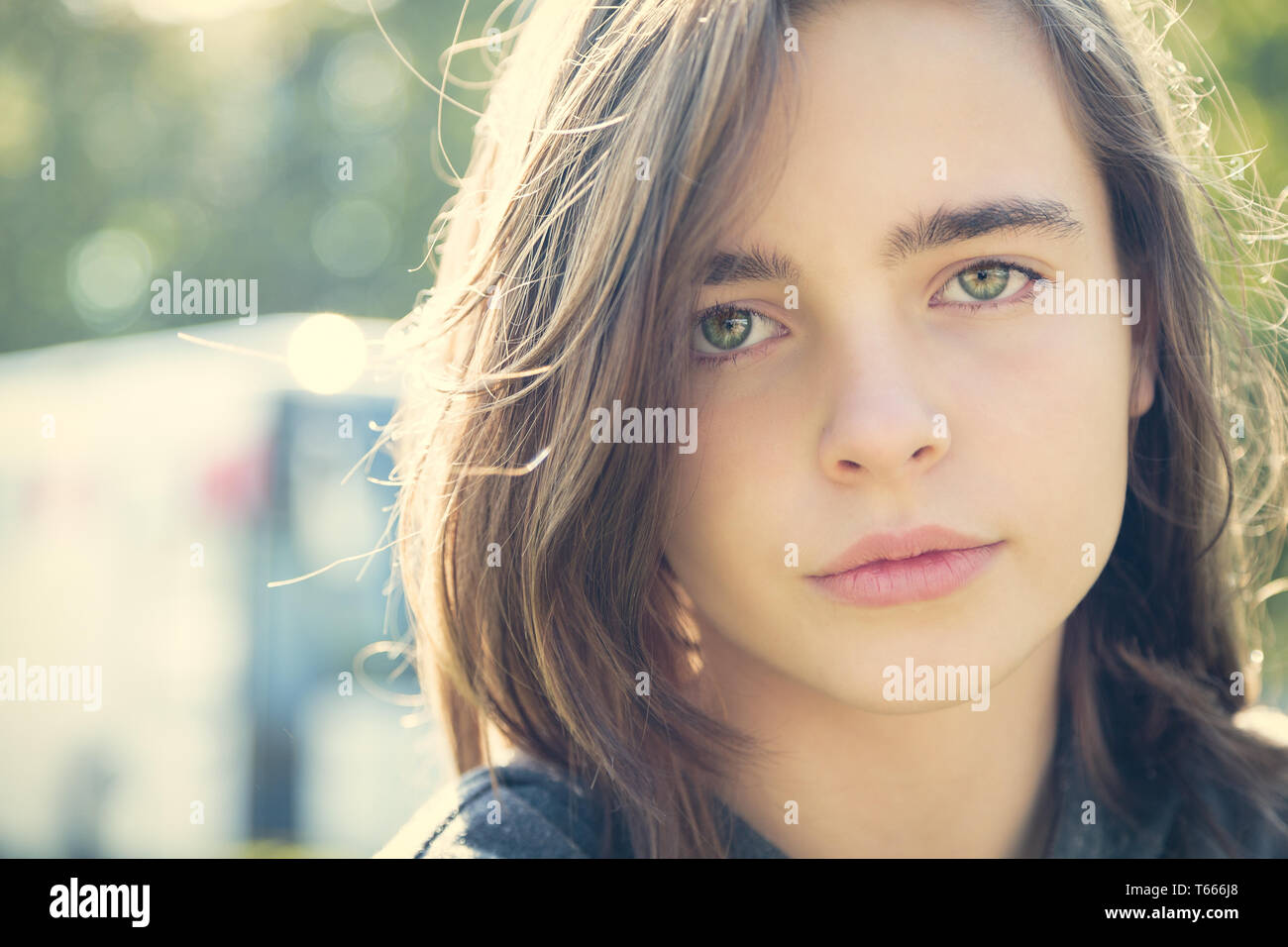close up portrait of a sensitive female teenager Stock Photo