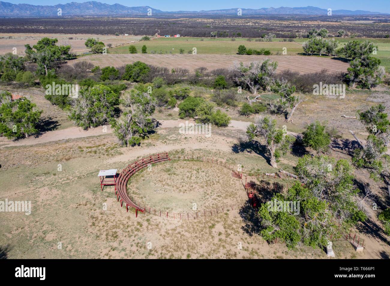 Aerial view of the roundabout or rodeo area of the village Esqueda ...