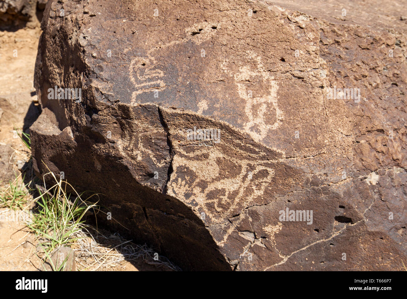 Petroglyphs at the La Cieneguilla Petroglyph Site near Santa Fe, New Mexico. Stock Photo