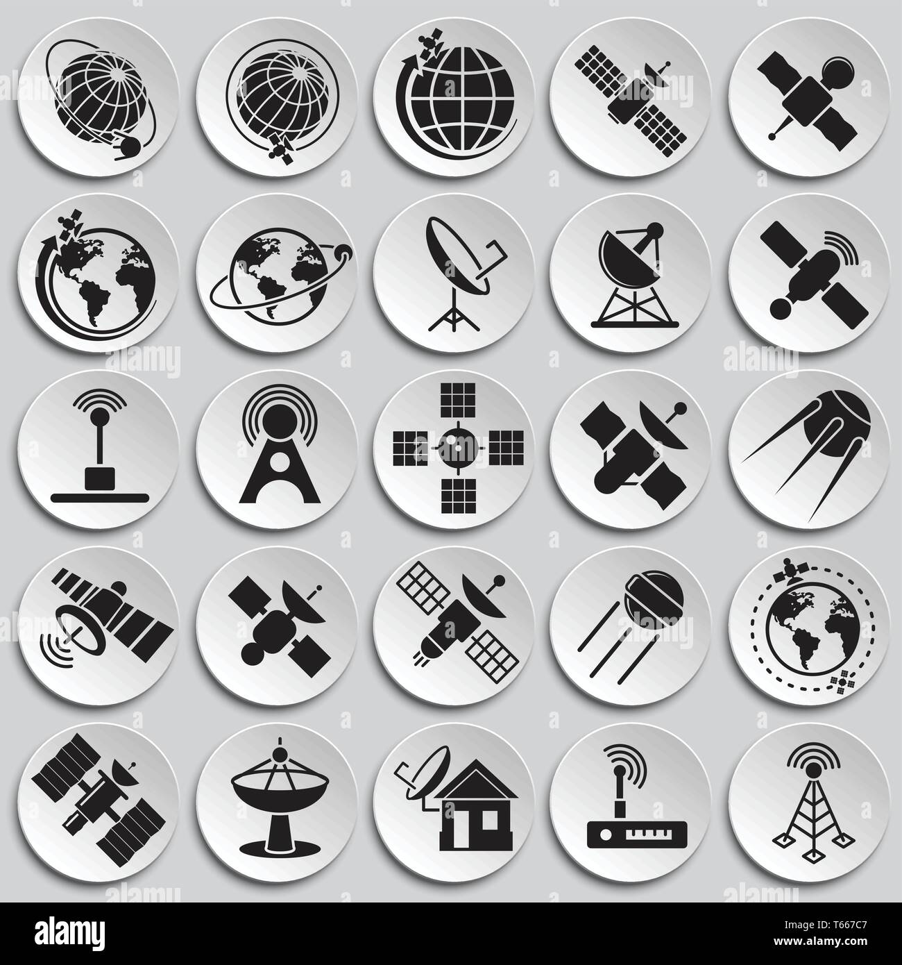 Satellite icons set on plates background for graphic and web design ...