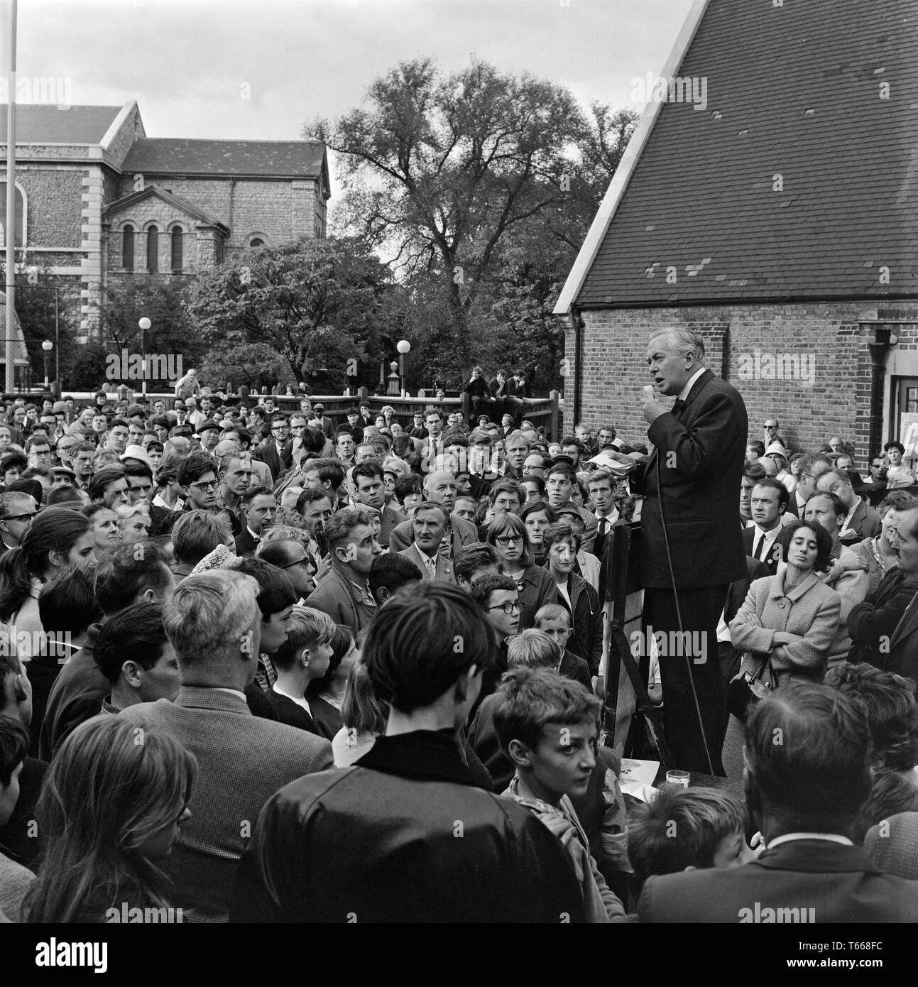 British Labour politician and eventually Prime Minister Harold Wilson, campaigning in Lewisham in South London, during the 1964 British general Election. Stock Photo