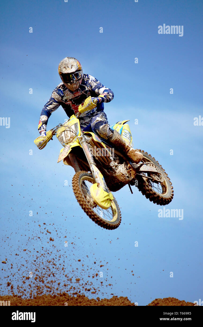 motocross dirtbike in the air Stock Photo Alamy