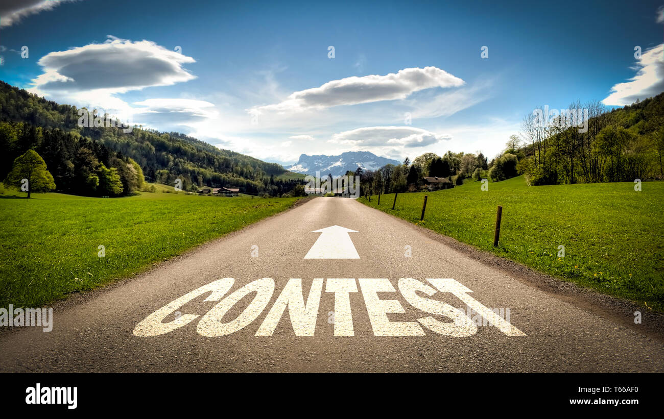 Street Sign the Direction Way to Contest Stock Photo - Alamy
