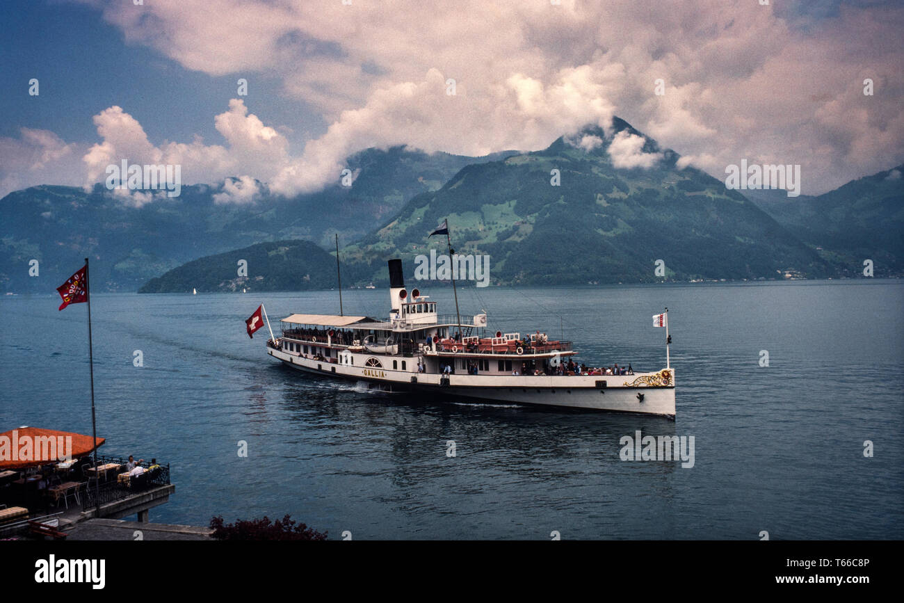 Lake Lucern Steam Ship Gallia at Beckenried Switzerland 1992 Stock Photo