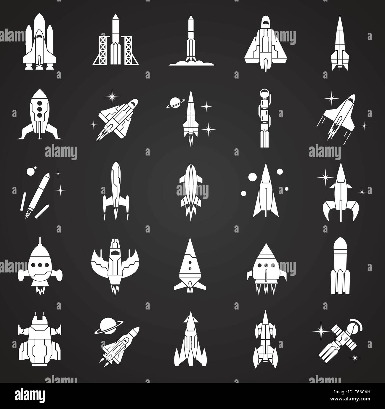 Rockets icons set on black background for graphic and web design ...