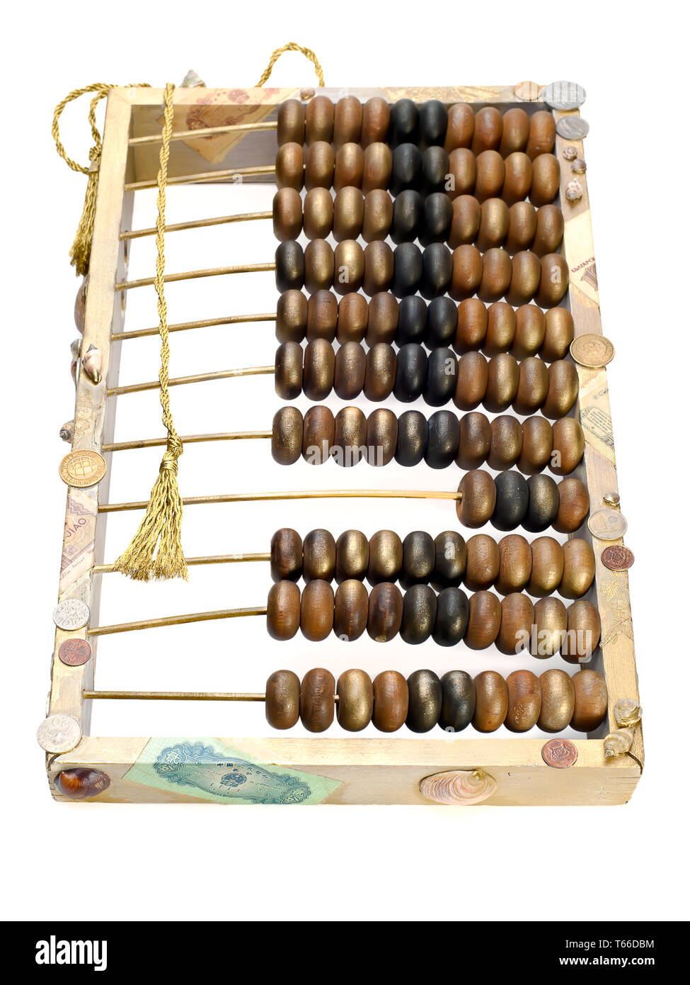 abstract composition from the old abacus, coins an Stock Photo