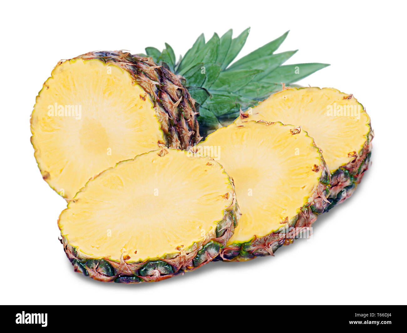 ripe pineapple with slices isolated on white backg Stock Photo