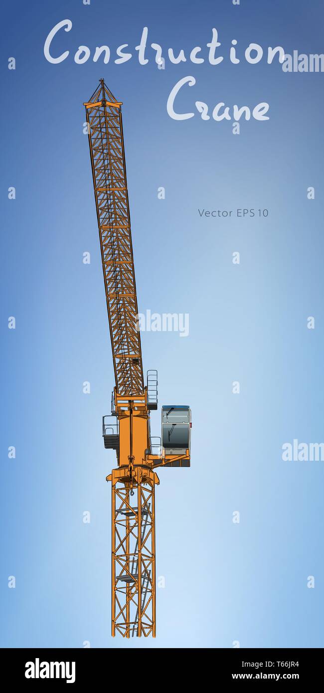 Tower construction crane. Vector line art on white Stock Vector