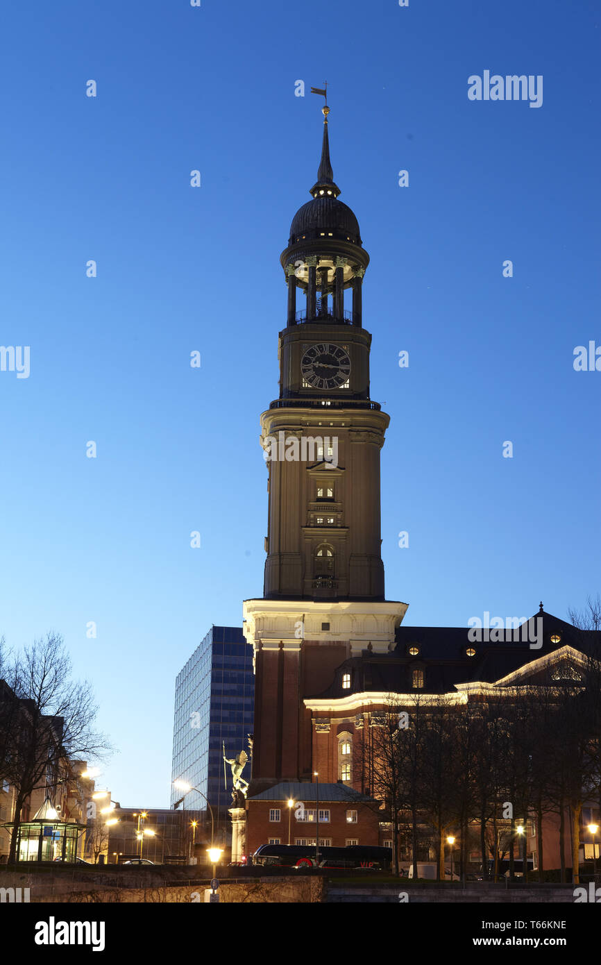The famous Church Sankt Michaelis called Michel in Hamburg, Germany ...