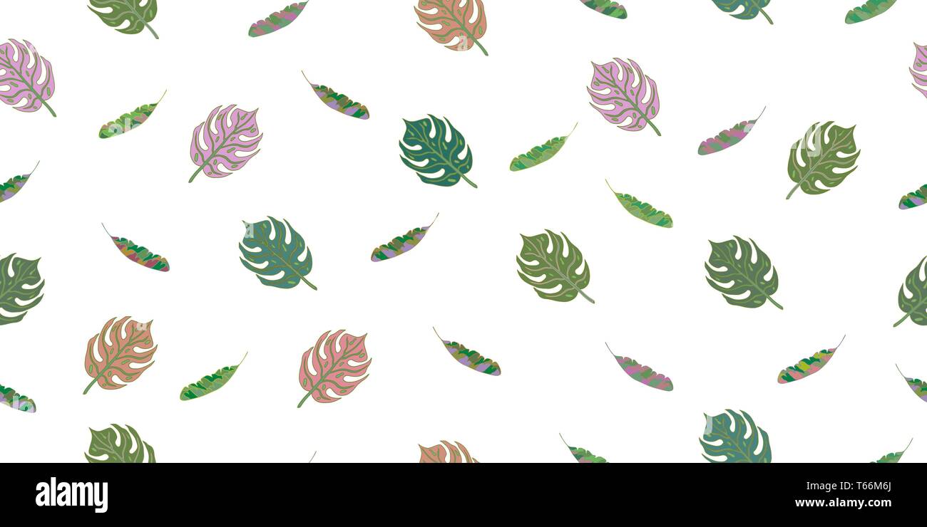 Seamless pattern from leaves of tropical plants. Vector hand drawing ...