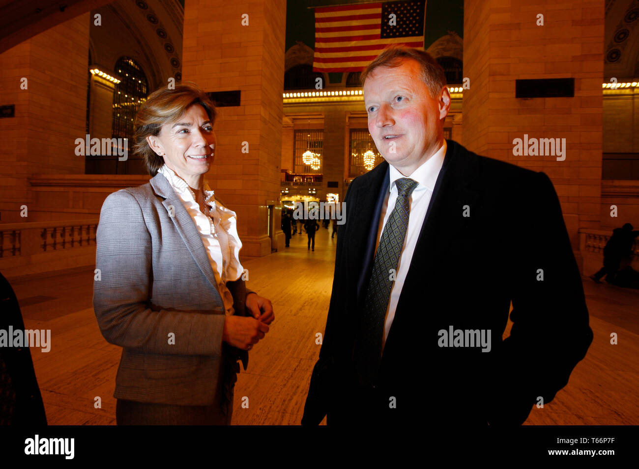 Global Head of Ocean Industries DNB ASA Kristin Holth and CEO of the Norwegian Bank DNB Rune Bjerke in New York. Stock Photo