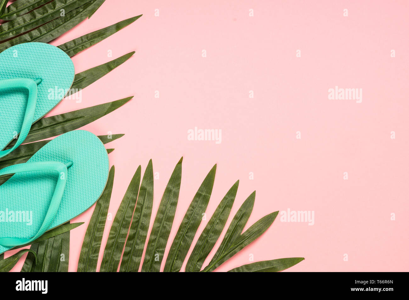 Summer flat lay background on pink Stock Photo Alamy