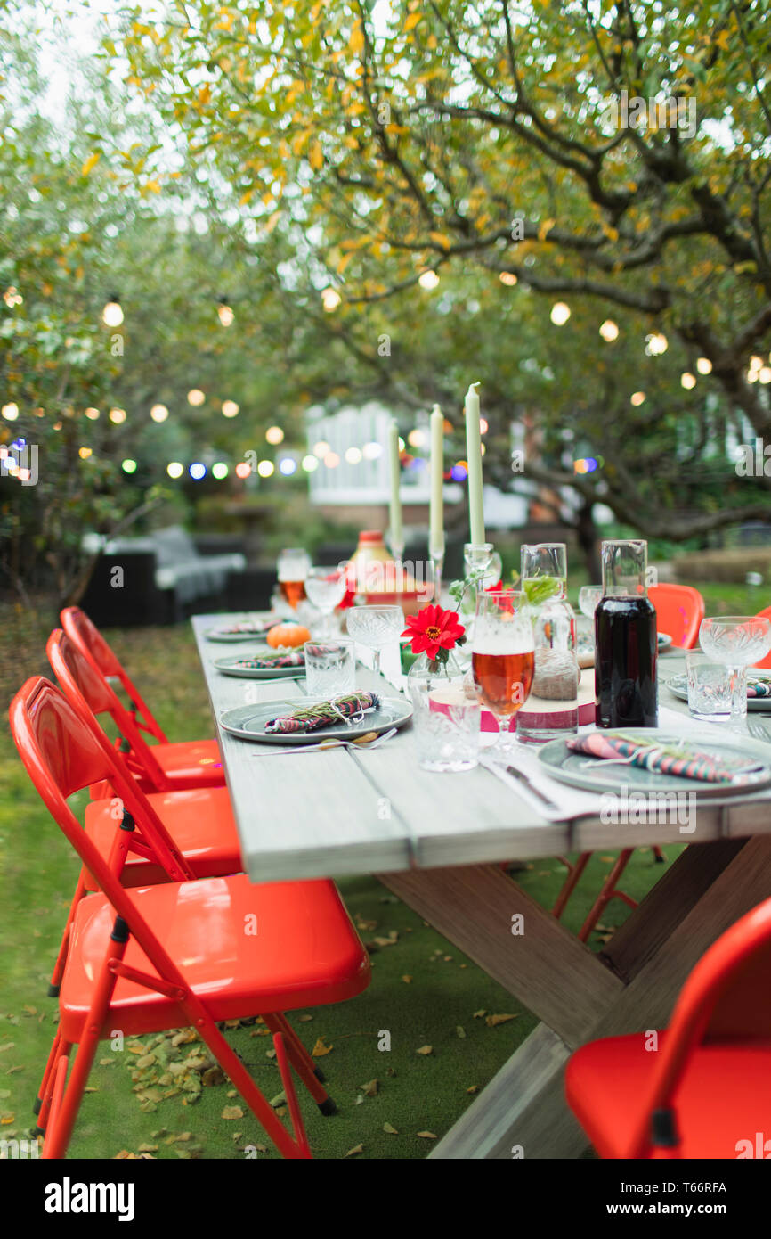 Table set for dinner garden party Stock Photo