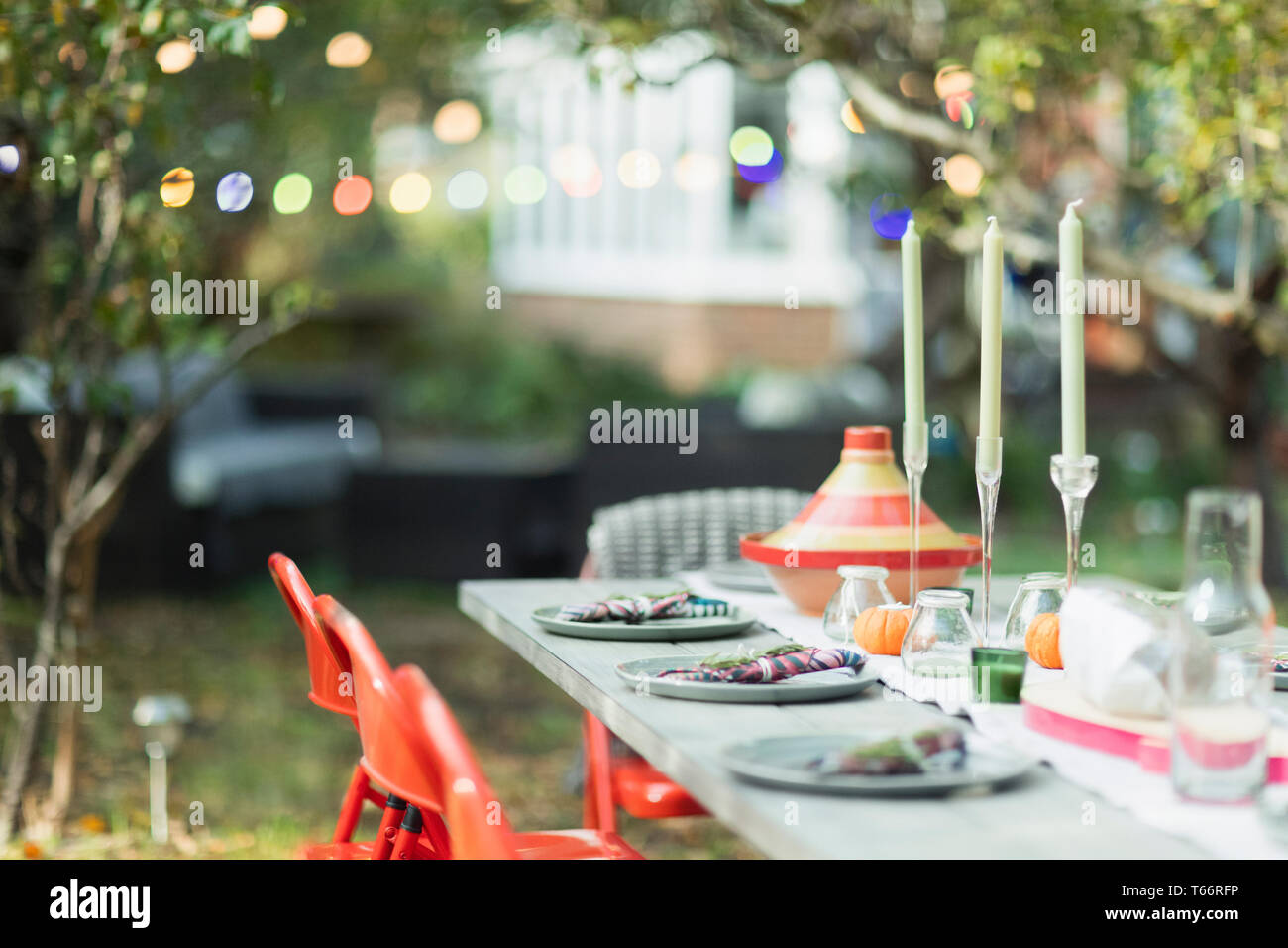 Table set for dinner garden party Stock Photo