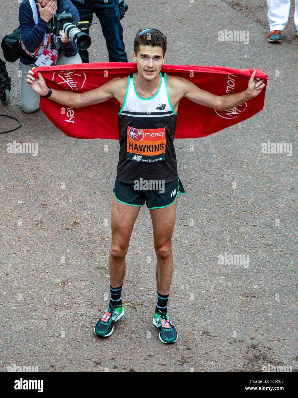 LONDON, ENGLAND - APRIL 28: Callum Hawkins of Scotland celebrating his run  in the elite men's race in the Virgin London Marathon 2019 on April 28, 201  Stock Photo - Alamy