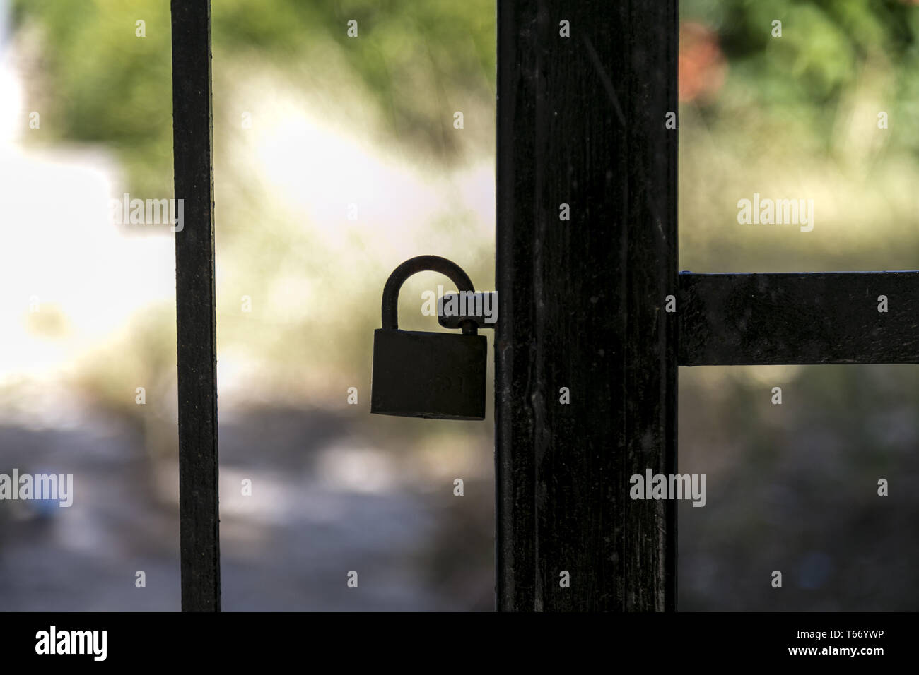 silhouette of an old grungy key lock Stock Photo