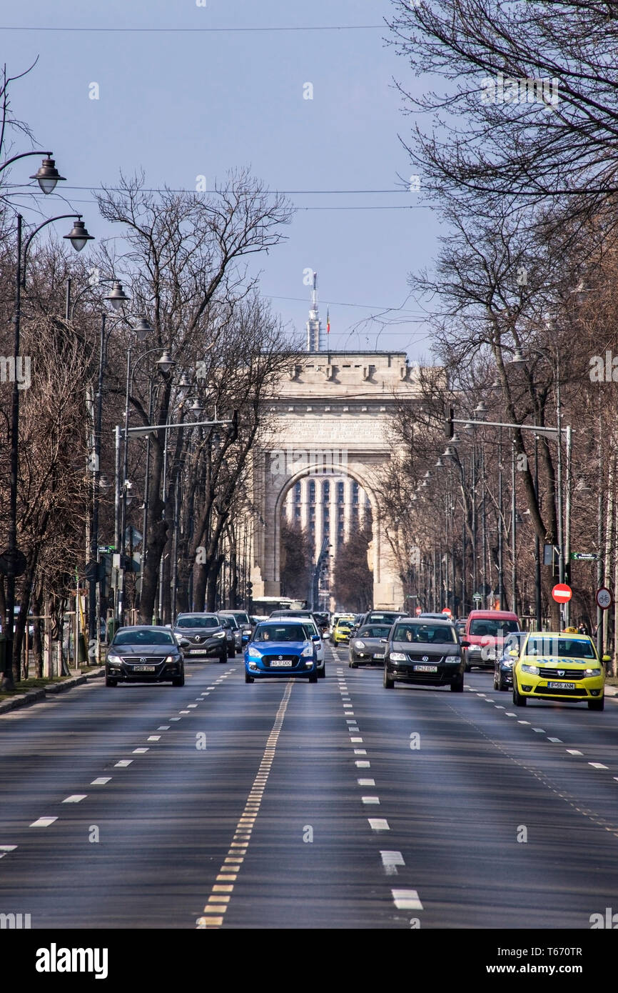 The Arcul de Triumf or Arch Of Triumph, Bucharest, Romania Stock Photo