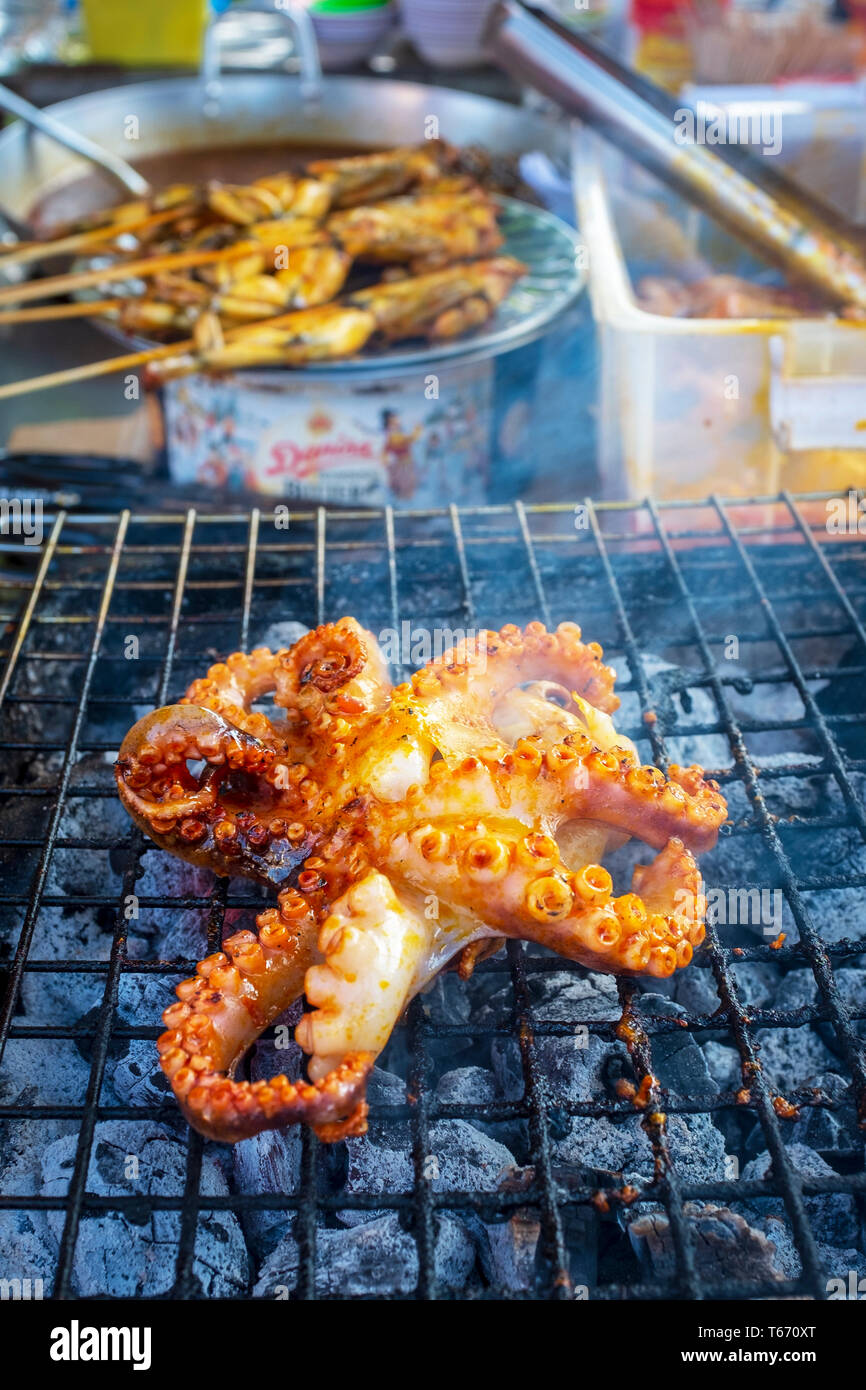 Squid Octopus Grillades À La Vapeur Barbecue Feuille D'aluminium Cuisson  Barbecue Fond Alimentaire Banque D'Images et Photos Libres De Droits. Image  131432332