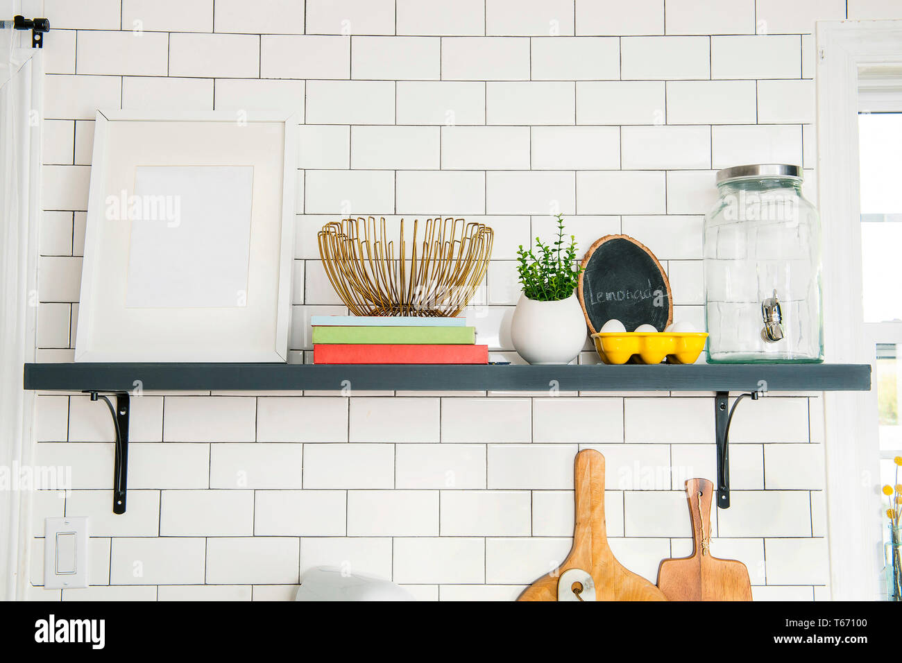 Kitchen shelves with various items and utensils Stock Photo Alamy