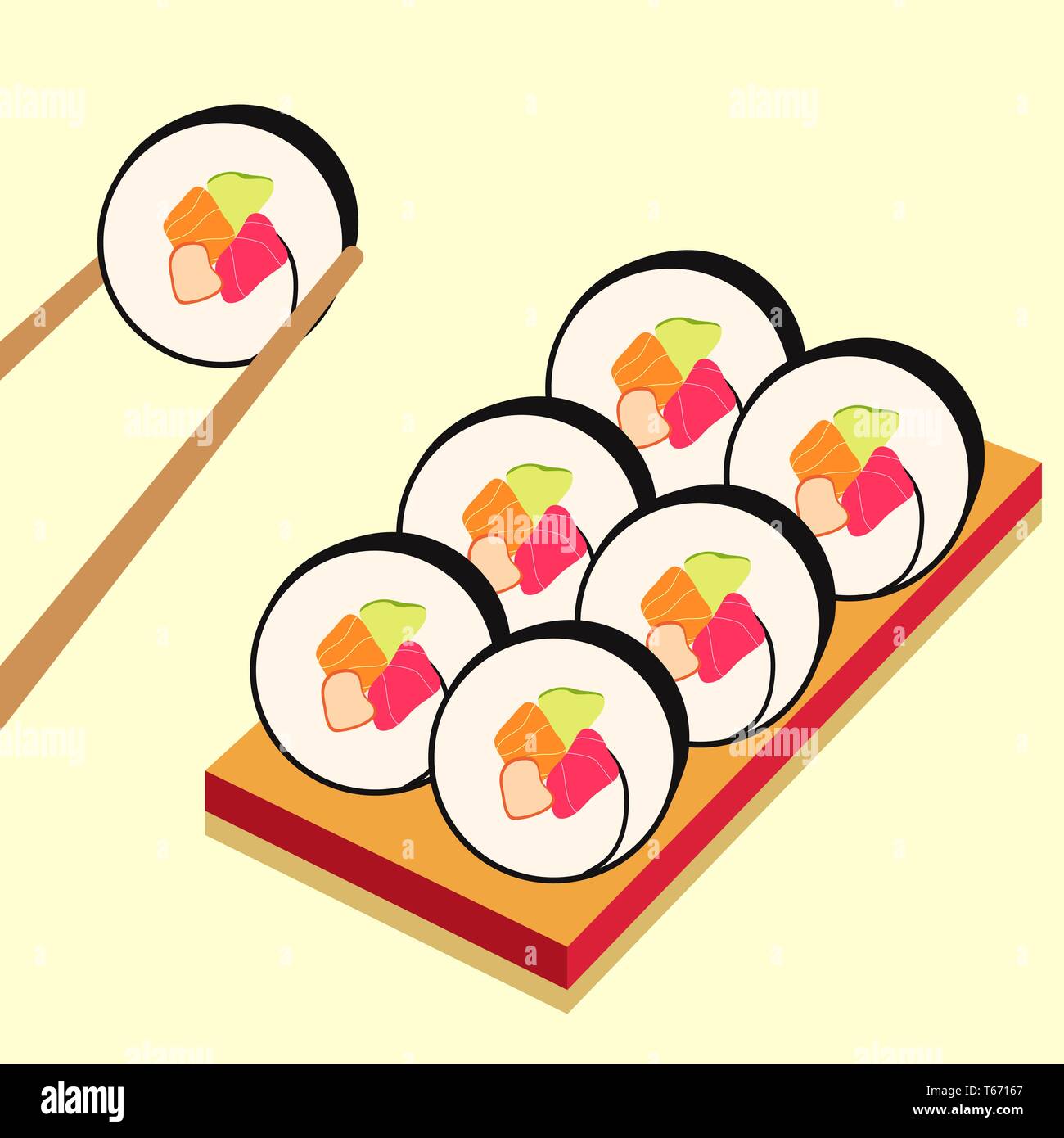 Sushi icons set Asian food. Flat style food. Isometric icons. Vector ...