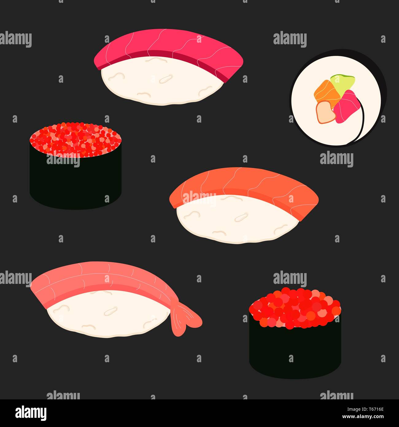 Sushi icons set. Asian food. Flat style food. Isometric icons Vector ...