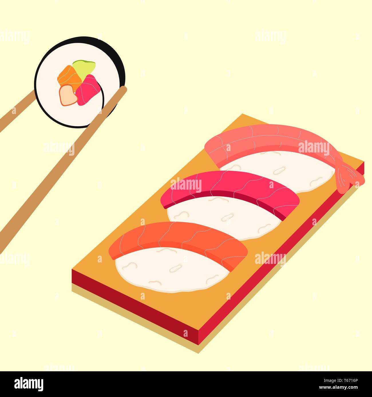 Sushi icons set. Asian food Flat style food. Isometric icons. Vector ...