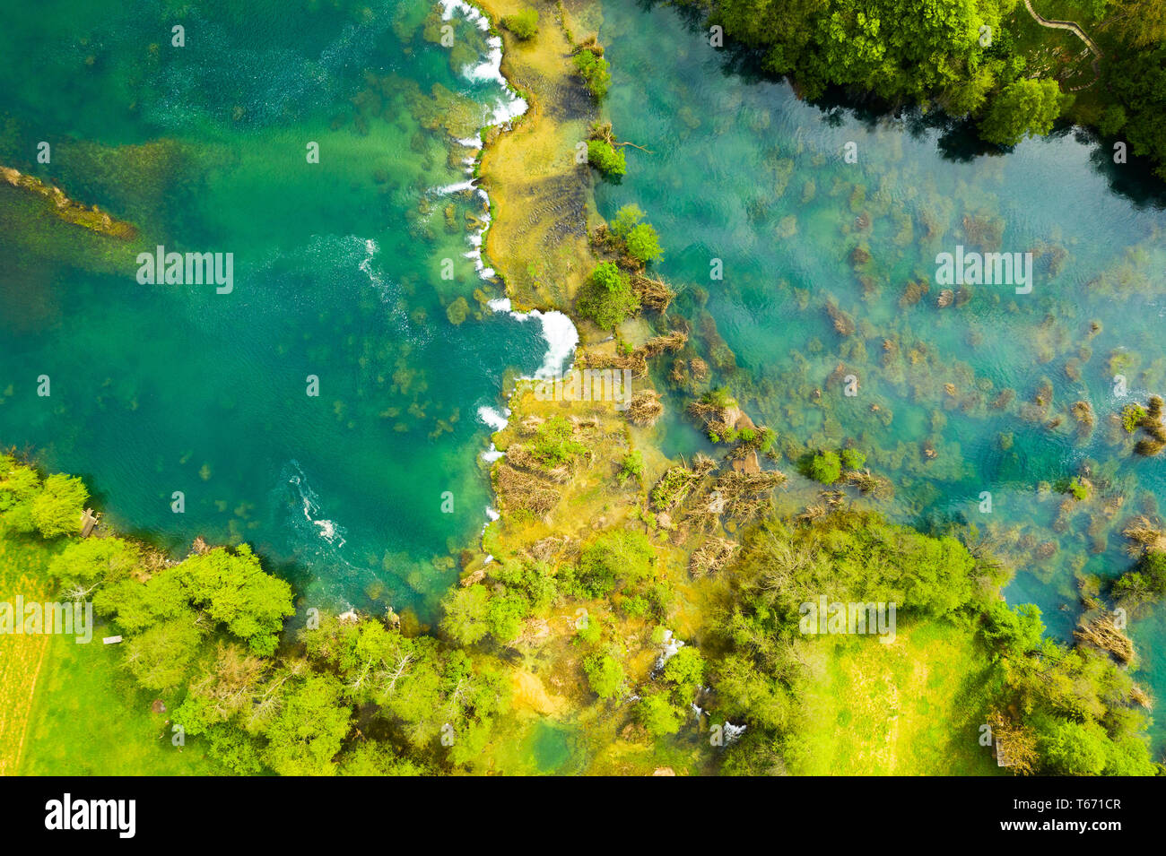 Croatian nature, beautiful waterfalls on Mreznica river from air ...
