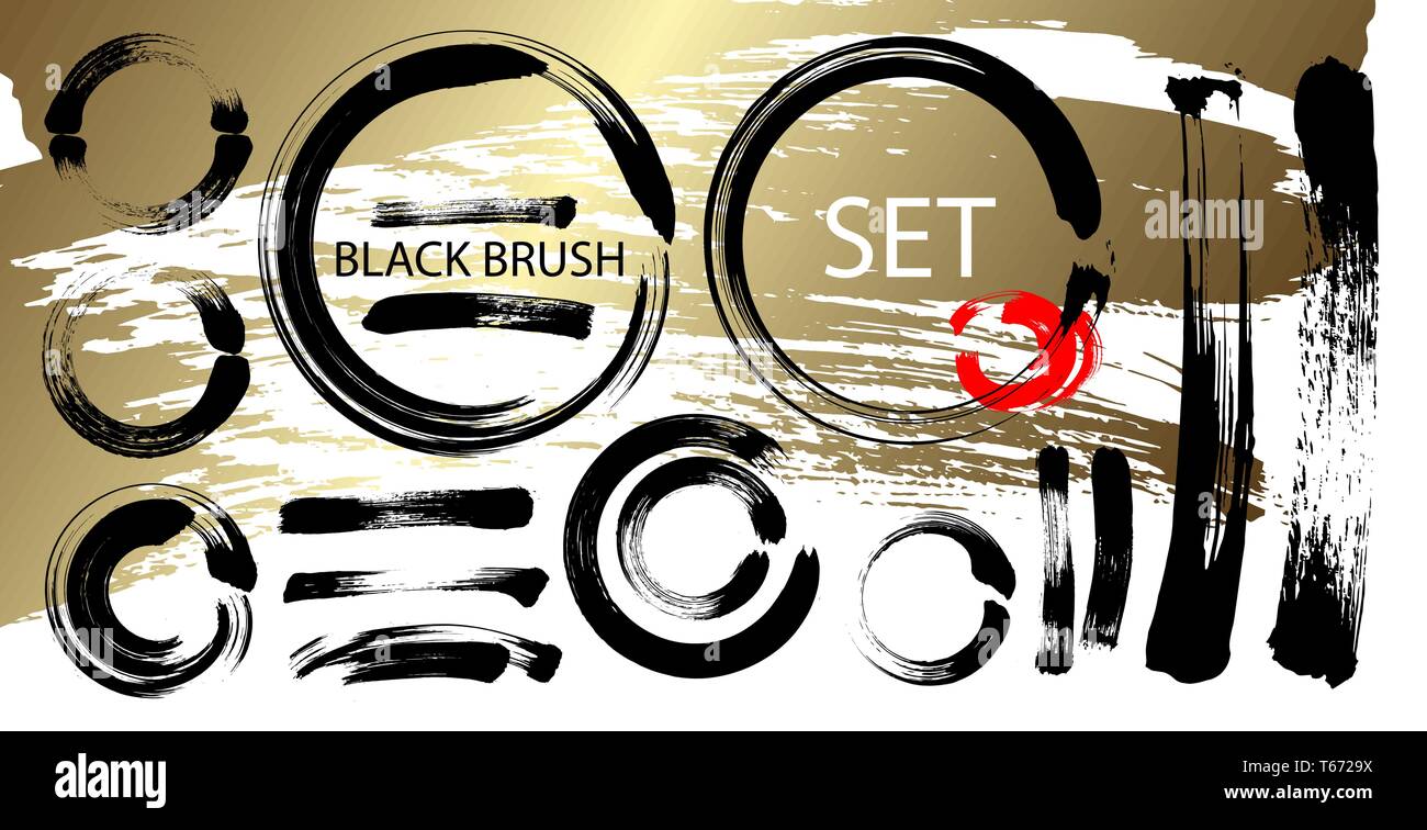 set of black ink hand drawing brushes collection Stock Vector Image