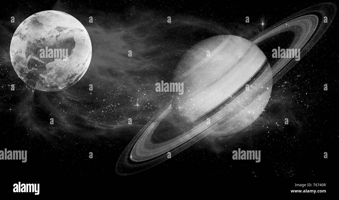 Spiral galaxy and in outer space.black and white image Stock