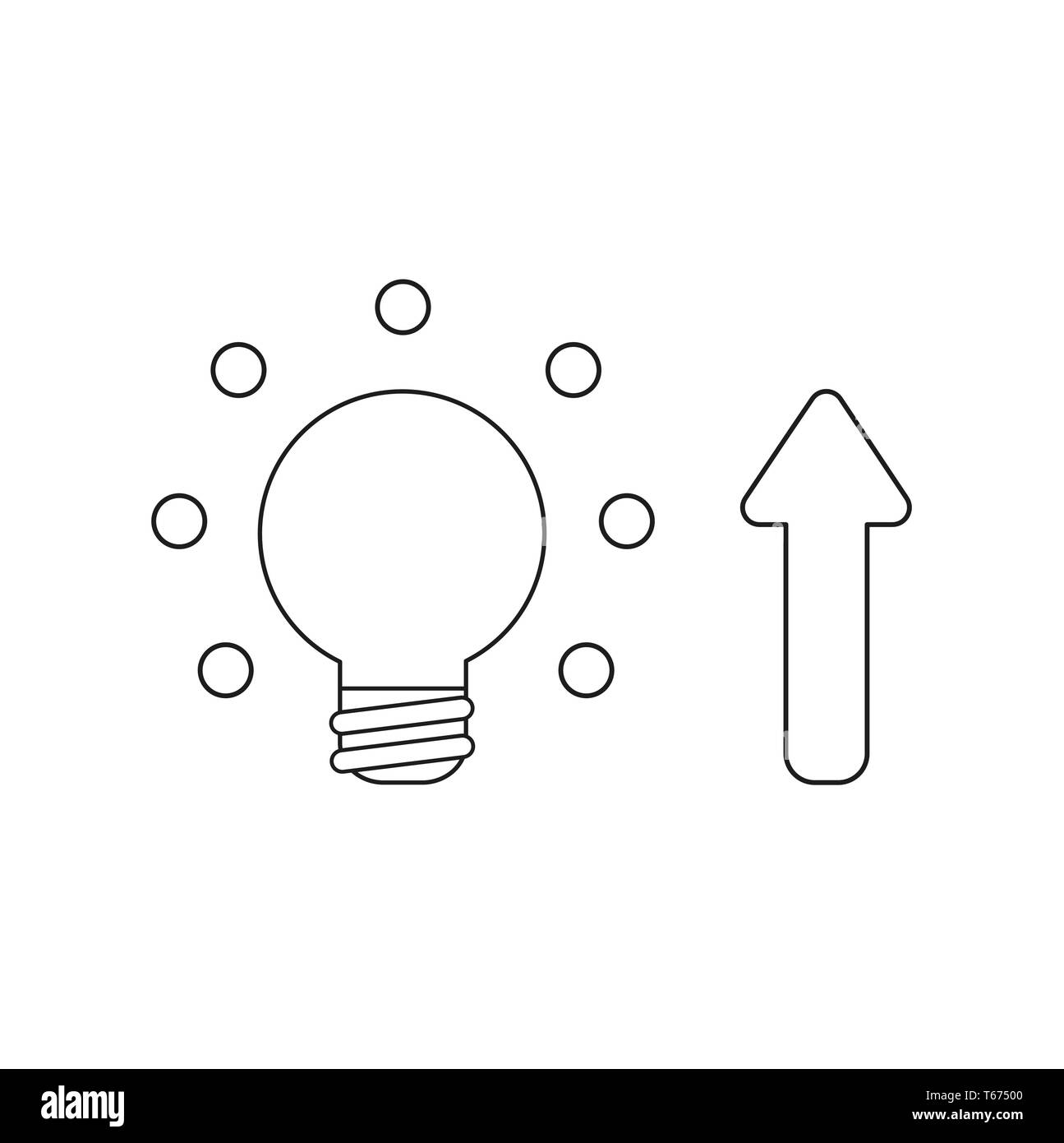 Vector icon concept of glowing light bulb with green arrow moving up ...