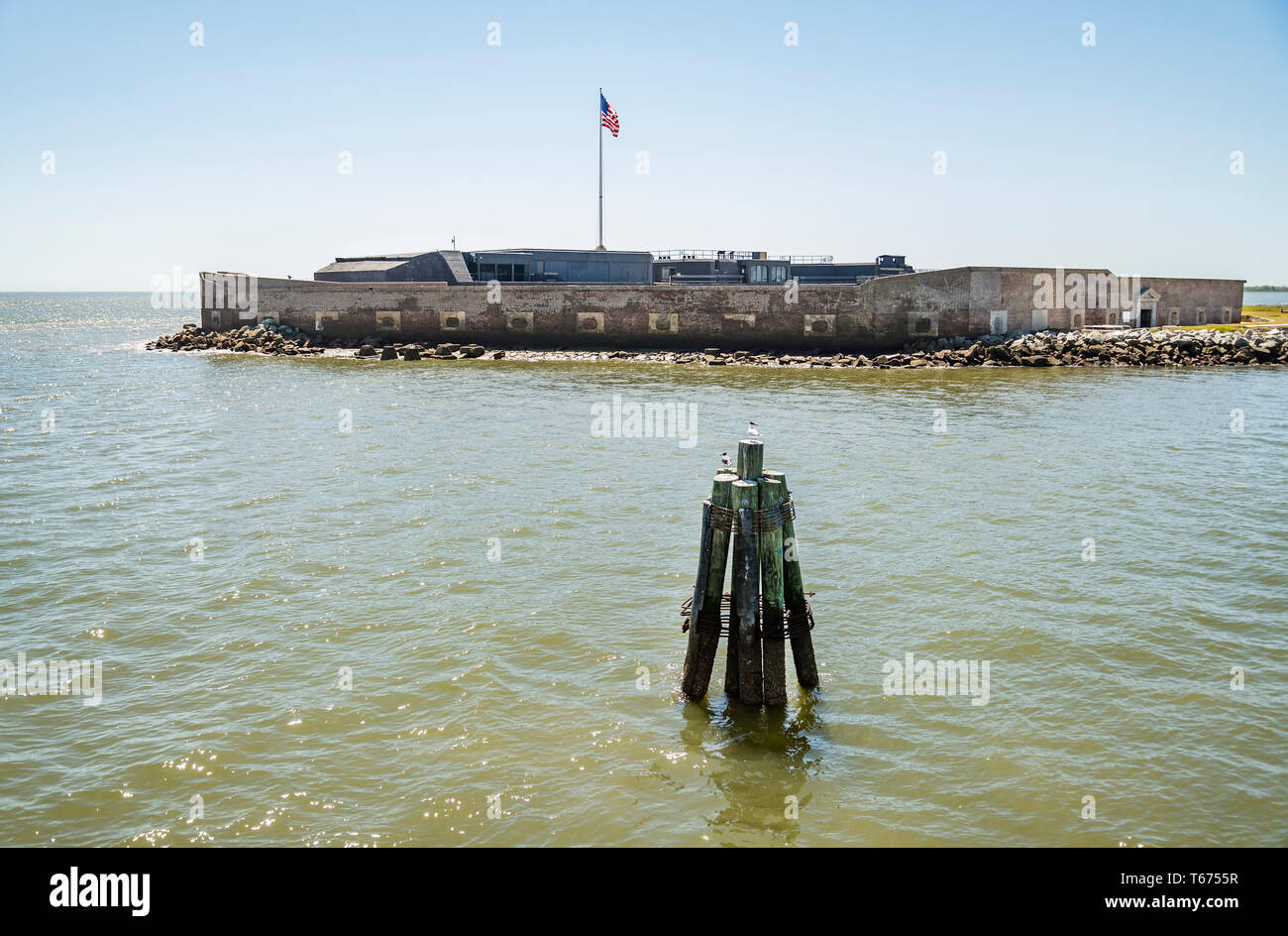 View from the boat of Fort Sumter National Monument in Charleston SC. USA Stock Photo