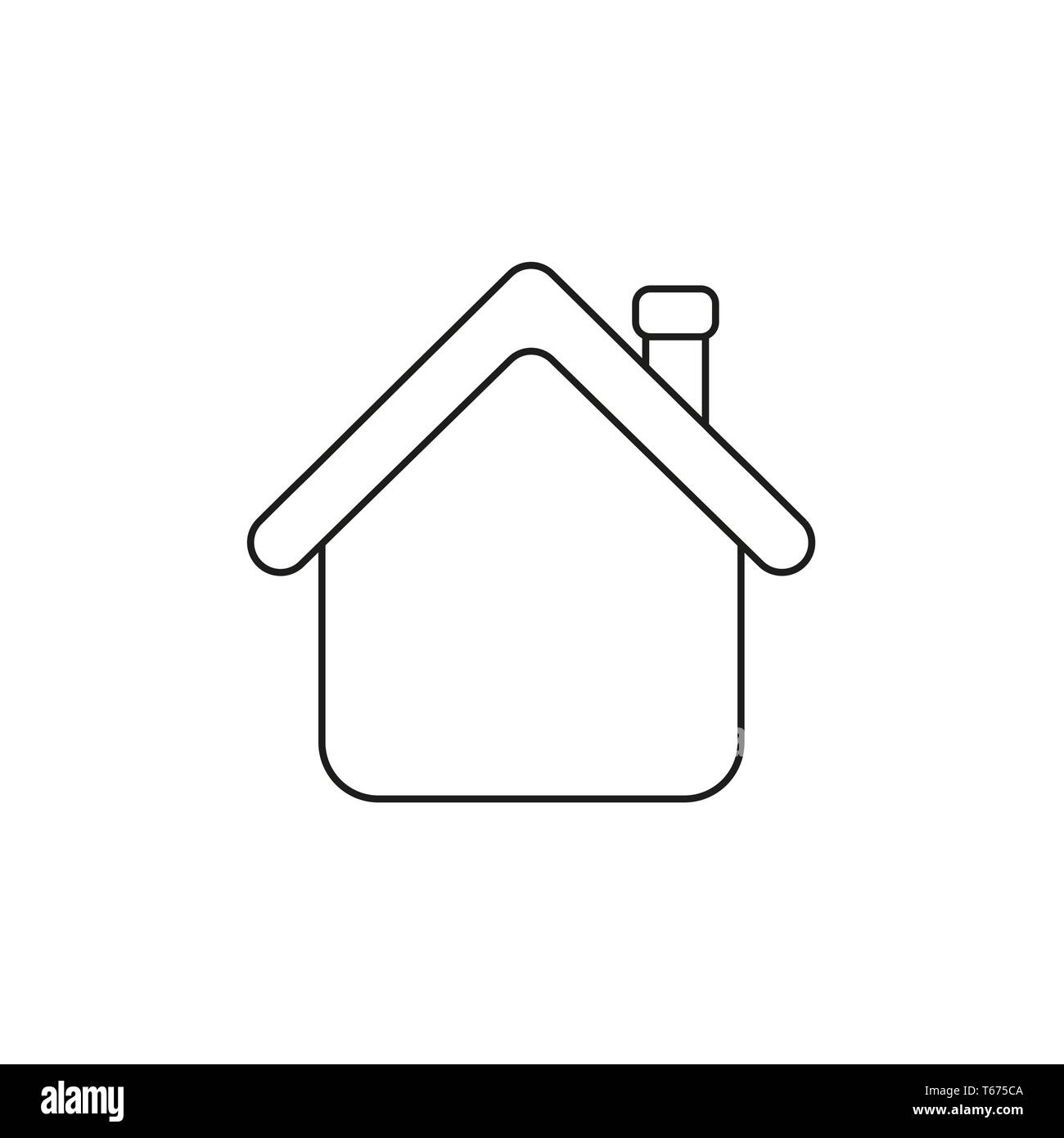 Vector icon concept of house with red roof. Black outlines. Stock Vector