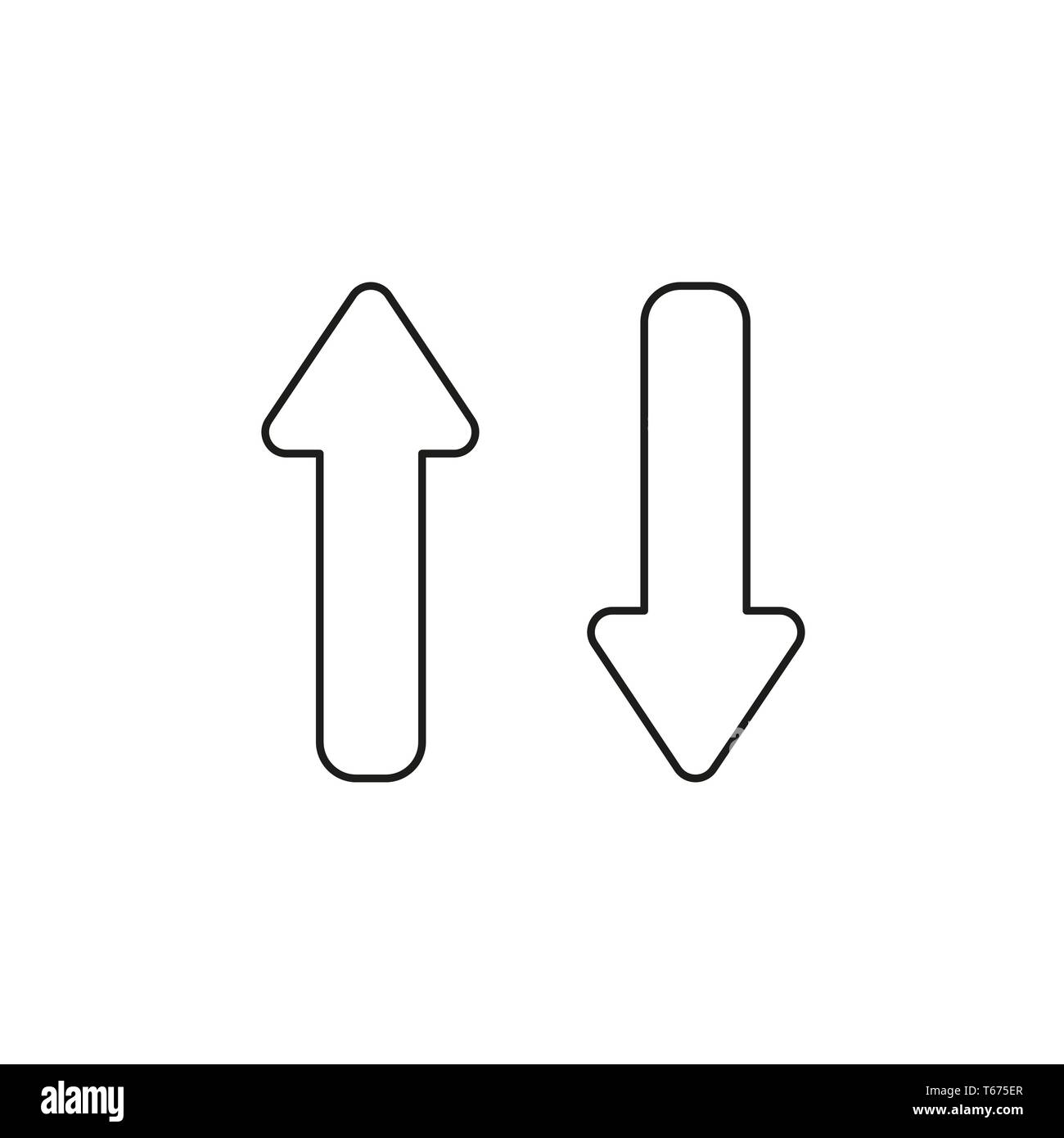 Vector icon concept of two arrows pointing up and down. Black outlines ...