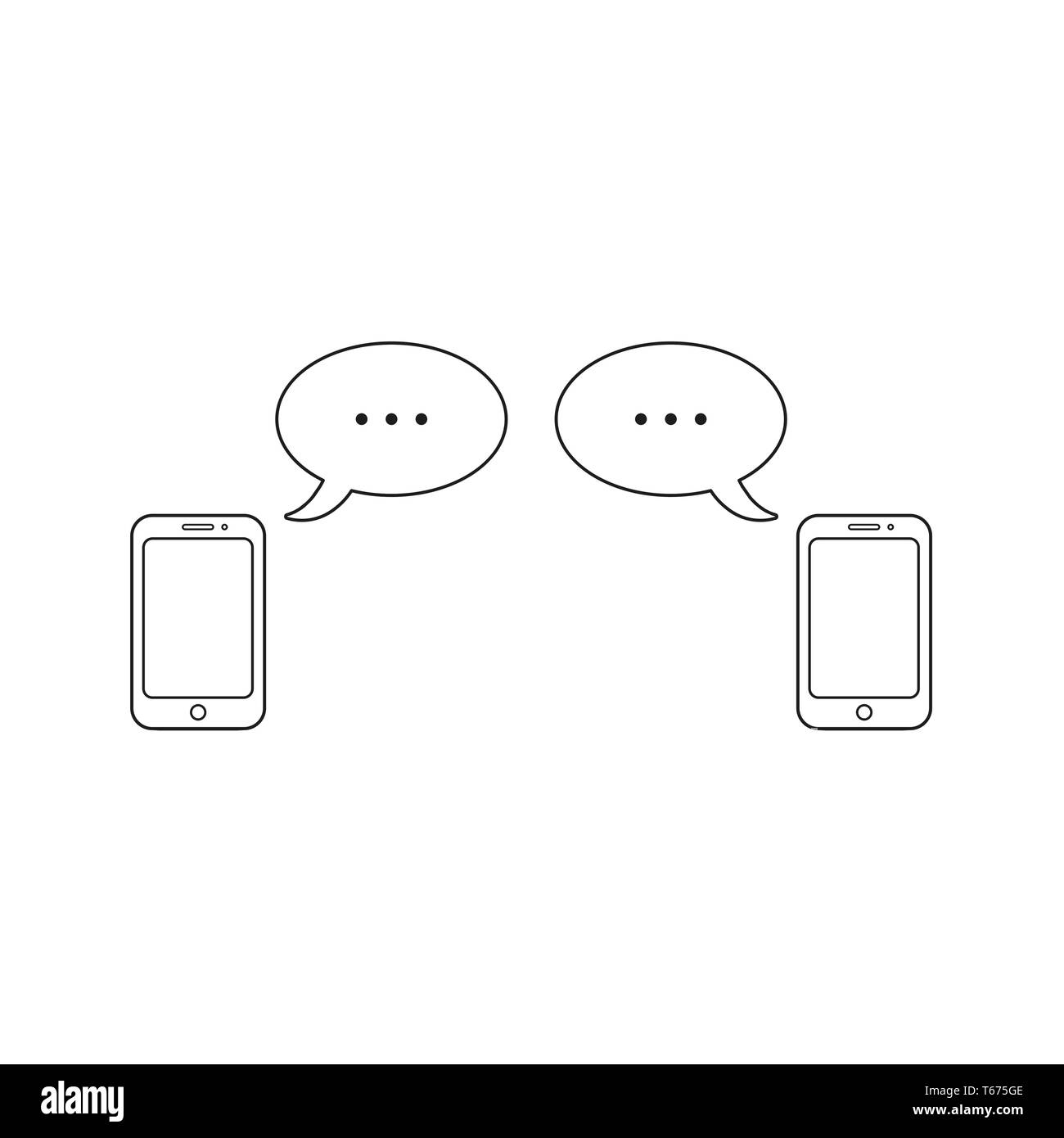 Vector icon concept of two smartphones with two speech bubbles with ...