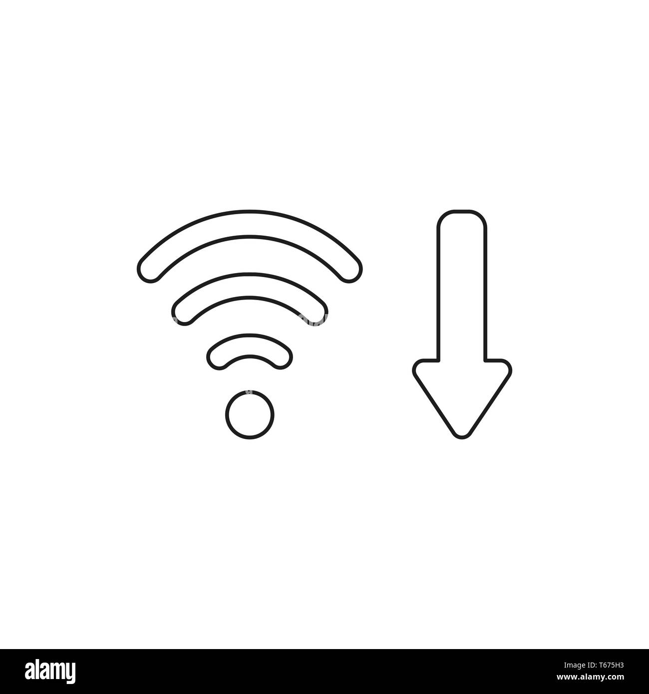 Vector icon concept of wifi wireless with arrow moving down symbolizing  bad, slow internet connection. Black outlines Stock Vector Image & Art -  Alamy