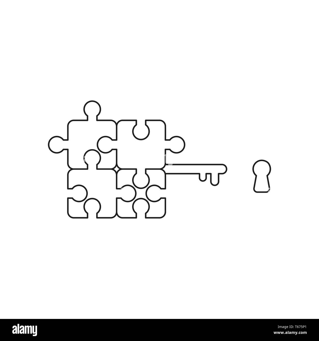 Vector icon concept of four connected jigsaw puzzle pieces key and ...