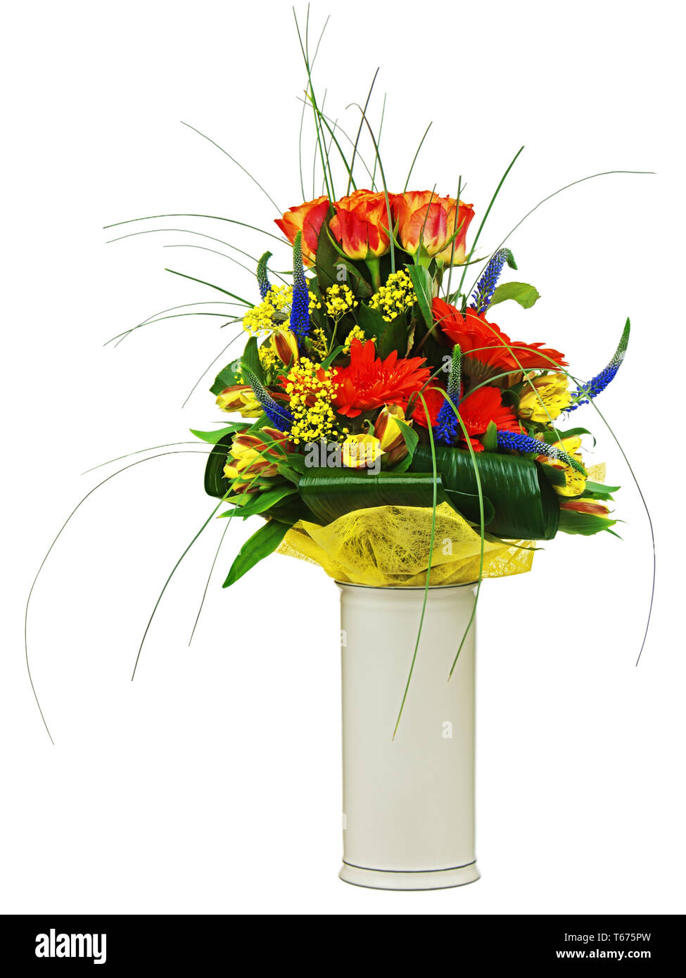 Colorful bouquet from roses and gerbera flowers is Stock Photo